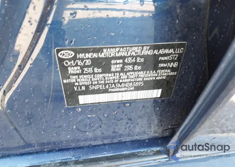 2021 Hyundai Sonata Sel из США, поврежденный, VIN 5NPEL4JA3MH083895